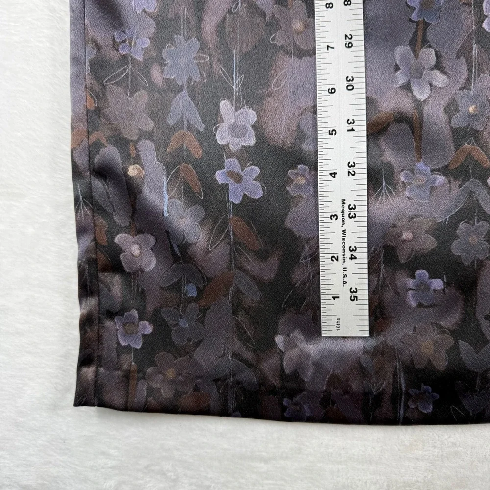 A. Byer California Vintage 90s Black Floral Satin‎ Maxi Skirt Side Slit Size 7